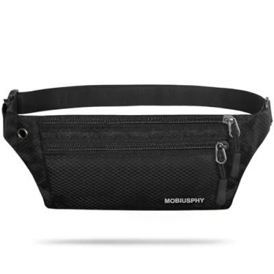 Imagen de MOBIUSPHY Riñonera Deportiva, Mujer Hombre Running Cinturón Impermeable Bandolera Multifuncional Bolsillos Ajustable Bolso de Cintura Viajar Camina el Perro Bicicleta Excursionismo Negro