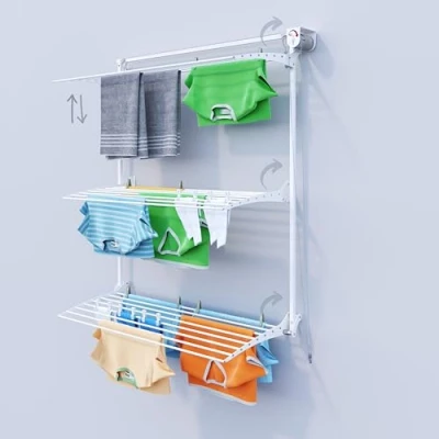Imagen de foxydry Tower tendedero de pared, pared vertical, retráctil plegable para interior y exterior, 128 x 52 137 cm (128 cm, blanco derecho)
