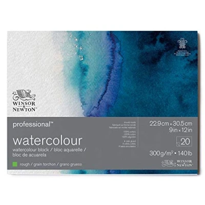 Imagen de Winsor &amp; Newton Papel de Acuarela Profesional, Grano Grueso, 300gr, 100% Algodón, Blanco Natural, Libre Ácidos, 22,9X30,5CM, Bloc Encolado en los 4 Lados, 20 Hojas