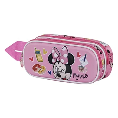 Imagen de Disney Minnie Mouse Wink Estuche Portatodo 3D Doble, Rosa, 22 x 9.5 cm