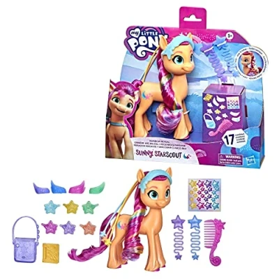 Imagen de My Little Pony: A New Generation Sunny Starscout Peinados mágicos Poni Naranja de 15 cm con Trenza Multicolor y 17 Accesorios