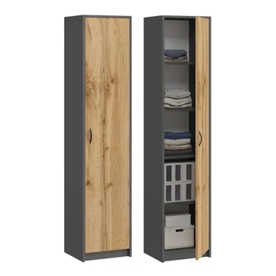 Imagen de armario de oficina con 1 puerta y 5 compartimentos, universal para hogar, 180 x 40 35 cm (grafito/roble wotan)