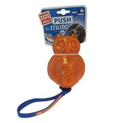 Imagen de GiGwi Push to Mute Juguete ineractivo para Perros, masticable chirriante búho Azul/Naranja