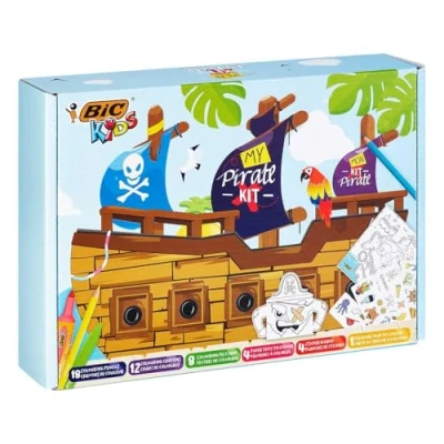 Imagen de BIC Kids My Pirate: Ceras y Lápices de Colores, Juegos Papel, Adhesivos, Mapa del Tesoro Caja 47