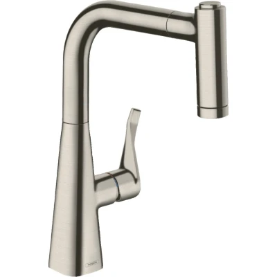 Imagen de hansgrohe Metris M71 Grifo monomando de cocina 220, ducha extraíble, 2 tipos chorro, sBox, acabado acero inoxidable, 73800800