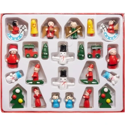 Imagen de BRUBAKER 24 Piezas de Adornos Madera para el Árbol Navidad Figuras hasta 4 cm Altura Set Colgantes Tradicionales Pintados a Mano Abetos Papá Noel Ángeles
