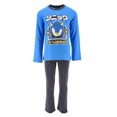 Imagen de Sonic The Hedgehog Pijamas para Niño, Camiseta y Pantalon Largo Conjunto 2 Piezas Diseño Pijama Algodon Suave Azul, Regalo Niños Talla 8 Años Azul