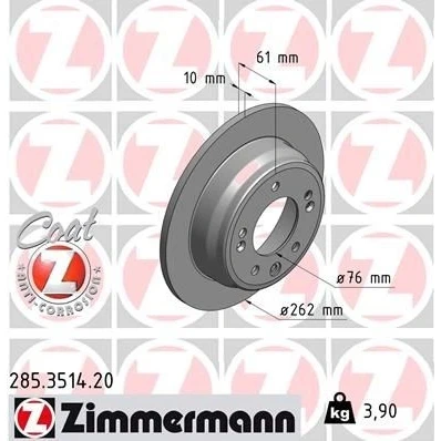 Imagen de ZIMMERMANN COAT Z 285.3514.20 Disco de freno 262 10 8/5 5 114 macizo revestido KIA: Sportage III, cee‘d I Hatchback, Familiar