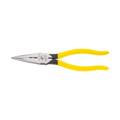 Imagen de Alicates de corte lateral nariz larga y pelado alambre, resistentes, 20 cm Klein Tools D203 8N, mango amarillo
