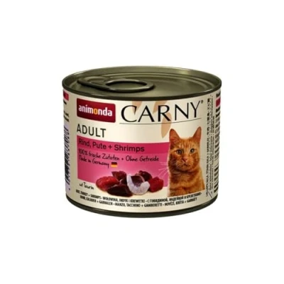 Imagen de Comida húmeda para Gatos Carny, Carne de Vacuno, Pavo y camarones (6 x 200 g), animonda sin Cereales ni azúcar, con Ingredientes carnales Frescos