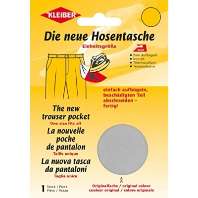 Imagen de Kleiber Ersatzhosentasche Reparación de Bolsillos para Pantalones, Color Gris Claro, Algodón, 23 cm x 18,5