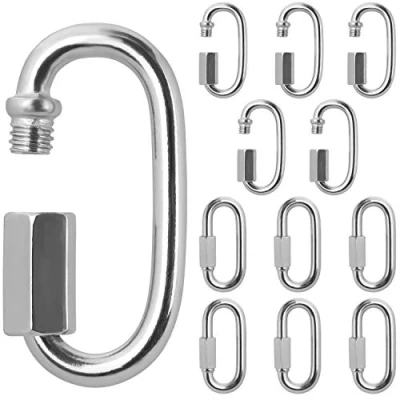 Imagen de BELLE VOUS Mosquetones Acero Inoxidable M4 con Rosca (Pack de 12) Mosquetón Multifunción 4,2 cm Interior/Exterior para Llaveros Ovalados Forma en D, Acampadas y Complementos Senderismo