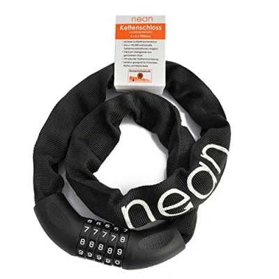 Imagen de Candado de bicicleta con código numérico, marca Nean, eslabones cadena cuadrados, negro, 6 x 900 mm