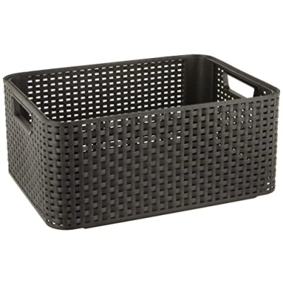 Imagen de Curver Estilo Rattan Apariencia 205 846 Caja de Almacenamiento Talla M Antracita Polipropileno 38,6 x 28,7 17 cm