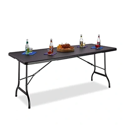 Imagen de Relaxdays Mesa Terraza Bastian, Plegable, Grande, Asa de Transporte, Rectangular, Jardín o Camping, 72x178x74 cm, Negra