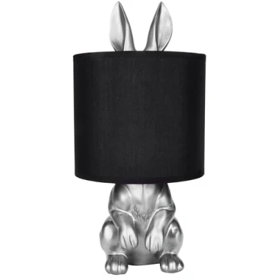 Imagen de BRUBAKER Lámpara de Sobremesa o Mesilla Conejo Dorado con Base Cerámica y Pantalla Tela 42 cm Altura, Negro Plata
