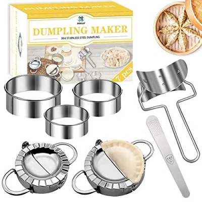 Imagen de DOXILA 7 piezas de acero inoxidable para hacer bolas masa Gyoza, molde ravioli, cortador tartas y empanadas, cocina, juego pequeño grande