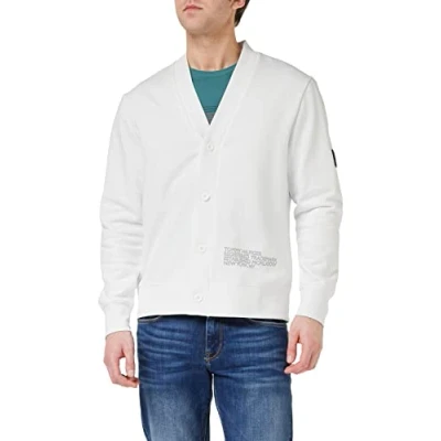 Imagen de Tommy Hilfiger Hombre Chaqueta de Punto Cárdigan Badged Graphic Cardigan con Tira Botones, Blanco (White), L