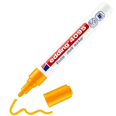 Imagen de edding 4095 marcador de tiza naranja neón 1 rotulador punta redonda 2 3 mm para cristal borrables pizarras, vidrio y espejos líquida cobertura opaca