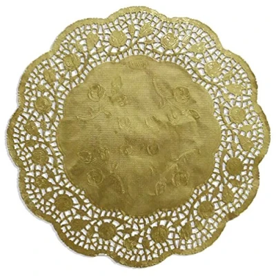Imagen de Kunze Puntas Redondas para Tartas, con Relieve, diámetro 26,7 cm, Papel Dorado, 100 Unidades