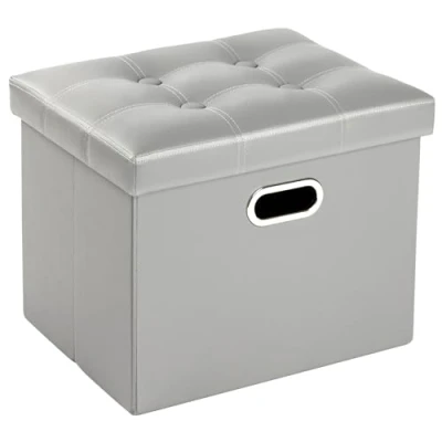 Imagen de COSYLAND Taburete con Espacio de Almacenamiento, Banco Plegable, Cofre Asiento Piel sintética, Acolchado en Cubo, reposapiés, Caja Almacenamiento Tapa, para Sala Estar, Dormitorio, 43