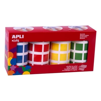 Imagen de APLI Kids 18326 Pack 4 Rollos Gomets Cuadrados Colores 18326, Azul, rojo, amarillo y verde, 20 x mm