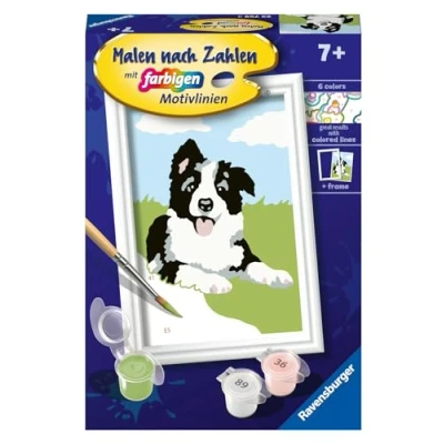 Imagen de Ravensburger Perro Pintura por números 23759 Border Collie Cachorro Niños a Partir de 7 años, Color Amarillo