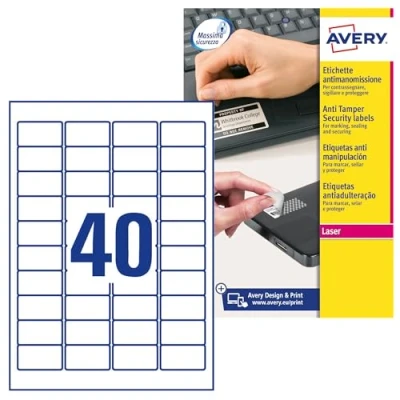 Imagen de Avery España L6145 20 etiquetas adhesivas de seguridad no despegables,(800 que se pueden remover,45.7x25.4mm,) Caja hj