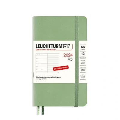 Imagen de LEUCHTTURM1917 367799 Agenda semanal y cuaderno (A6) 2024, tapa blanda, salvia, alemán, 12 meses