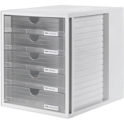 Imagen de HAN 1450 SYSTEMBOX Cajonera para documentos (DIN A4/C4 y formatos mayores, 5 cajones cerrados), color Transparente