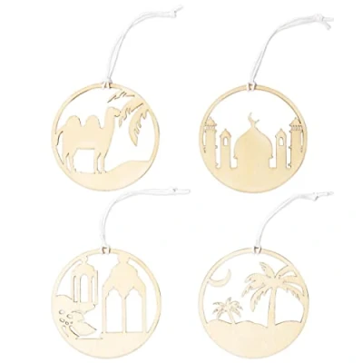 Imagen de Papierdrachen 12 Colgantes Decorativos de Madera para la Temporada Ramadán como decoración Mesa o del árbol en Acabado Natural Set 8