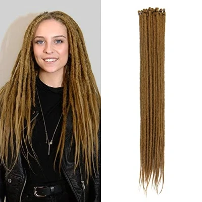 Imagen de 20 Pulgadas Hebras/Paquete Extensiones de Rastas Sintéticas Delgadas 0.6cm Cabello Trenzado Ganchillo Suaves Un Solo Extremo Reggae Hip Hop Estilo Hippie, Marrón Claro