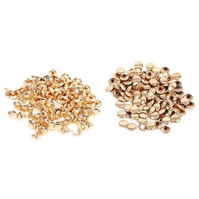 Imagen de Walfront Remaches de Doble Cara Hierro para Artesanía Cuero Bolsa Zapatos 100unidades 10 x 8 mm(Oro)