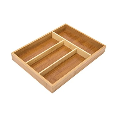 Imagen de Relaxdays Cubertero Cajón de Bambú, 4x25x34 cm, 4 Compartimentos, Organizador Cubiertos Cocina, Bandeja, Madera, Marrón, 25 x 34 cm