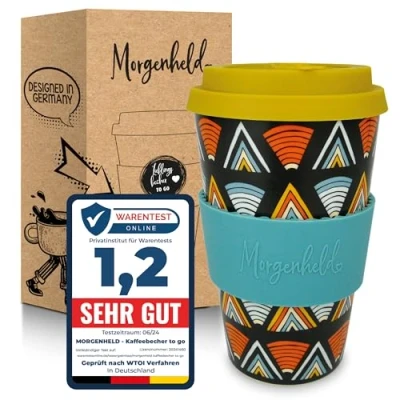 Imagen de Morgenheld Taza de Café Viaje Reutilizable, Ethno, Porcelana Vaso con Tapa 380ml