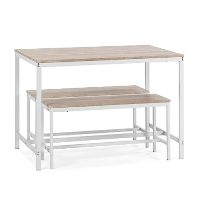 Imagen de VS Venta stock Conjunto Mesa y 2 Bancos Lisboa Blanco para Comedor o Cocina, 110 cm x 70 75 cm, Estructura metálica