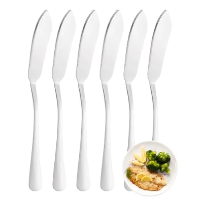 Imagen de YS FAMILY Pack 6 Cuchillo de Pescado Acero Inoxidable Diseño Liso, Elegancia y Funcionalidad para Cada Ocasión, Cubiertos Alta Gama Hogar Restaurante, 21x2CM