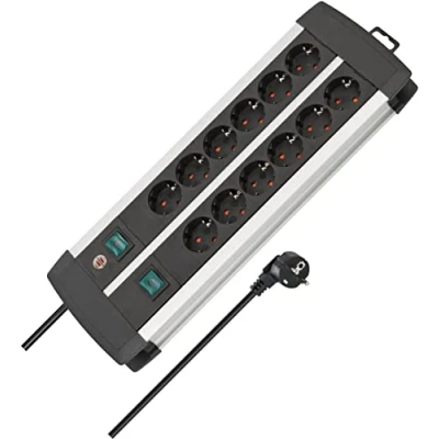 Imagen de Brennenstuhl Regleta Premium ALU Line Duo 12 Tomas, Plateado/Negro, 44.5 cm