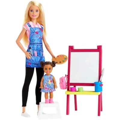 Imagen de Barbie Quiero Ser Maestra de Arte, Muñeca Rubia con Bebé y Accesorios (Mattel GJM29), Multicolor