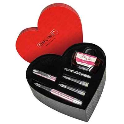 Imagen de Online Juego de cartas en caja corazón I pluma Campus Diamond Rose caligrafía 3 grosores trazo M/EF / 1,4 mm convertidor vaso tinta rosa regalo del día la madre