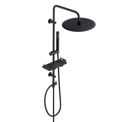 Imagen de Görbach Columna de Ducha sin Grifo Acero Inoxidable Negro Hidromasaje Altura Adjustable Conjunto Set con Mano,Estante y Cabezal Rociador D30cm
