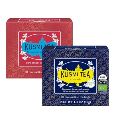 Imagen de Kusmi Tea Juego de 2 Cajas Té Anastasia + Russian Morning N24 Negro Orgánico con Bergamota Mezcla Asiático Gran Yunnan, Ceilán y Assam 2x20 Bolsitas
