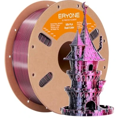 Imagen de ERYONE Impresora 3D PLA de filamento doble color seda 1,75 mm, 0,03 coextrusión brillante 1 kg (2,2 libras), negro y rosa