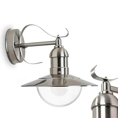 Imagen de lámpara de pared exterior Broni, hacia abajo aspecto antiguo hecha metal y plástico en acero inoxidable, E27, retro para terraza/patio, sin bombilla(s)