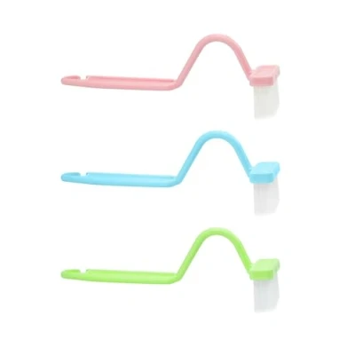 Imagen de 3 escobillas para asiento de inodoro, escobilla con limpieza bordes, cepillo curvado portátil, limpiador borde inodoro (azul, verde, rosa)