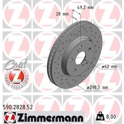 Imagen de ZIMMERMANN 590.2828.52 Disco de freno 298 28 7/5 5 114 ventilación externa, perforado revestido TOYOTA: C HR