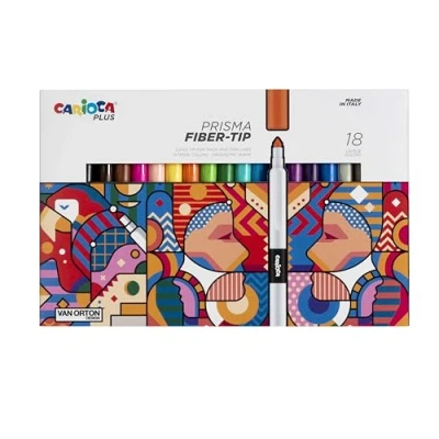 Imagen de Carioca Plus Rotuladores Prisma Fiber Tip Caja con 18 para Uso Artístico Tinta de Alto Rendimiento Punta Cónica Trazos Gruesos y Finos piezas