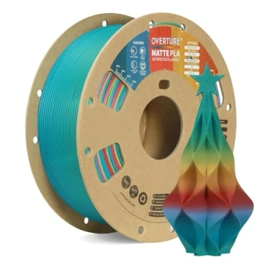 Imagen de OVERTURE Mate PLA Filamento de 1,75 mm, Rollo Matte 1kg Bobina Cartón (2.2lbs), Precisión Dimensional +/ 0.02 mm,Compatible con la mayoría las impresoras FDM(Mate Caramelo Arcoíris)
