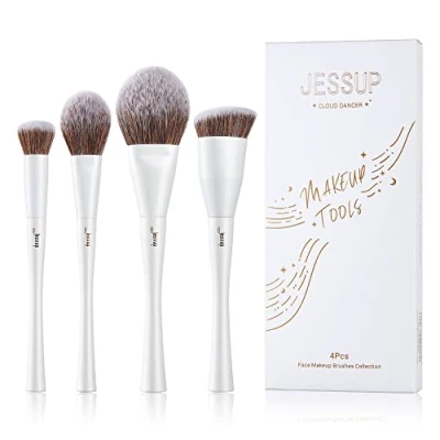 Imagen de Jessup Brochas de Maquillaje Base, 4 Piezas Set Maquillaje, Pinceles Mawuillaje Cara Para Corrector, Rubor, Contorno, Resaltador en Polvo, Blanco Perla T344