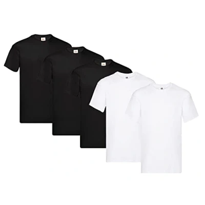 Imagen de Fruit of the Loom Original Camiseta Manga Corta para Hombre (Pack de 5 Unidades) 3 Negro/2 Blanco Talla 3XL